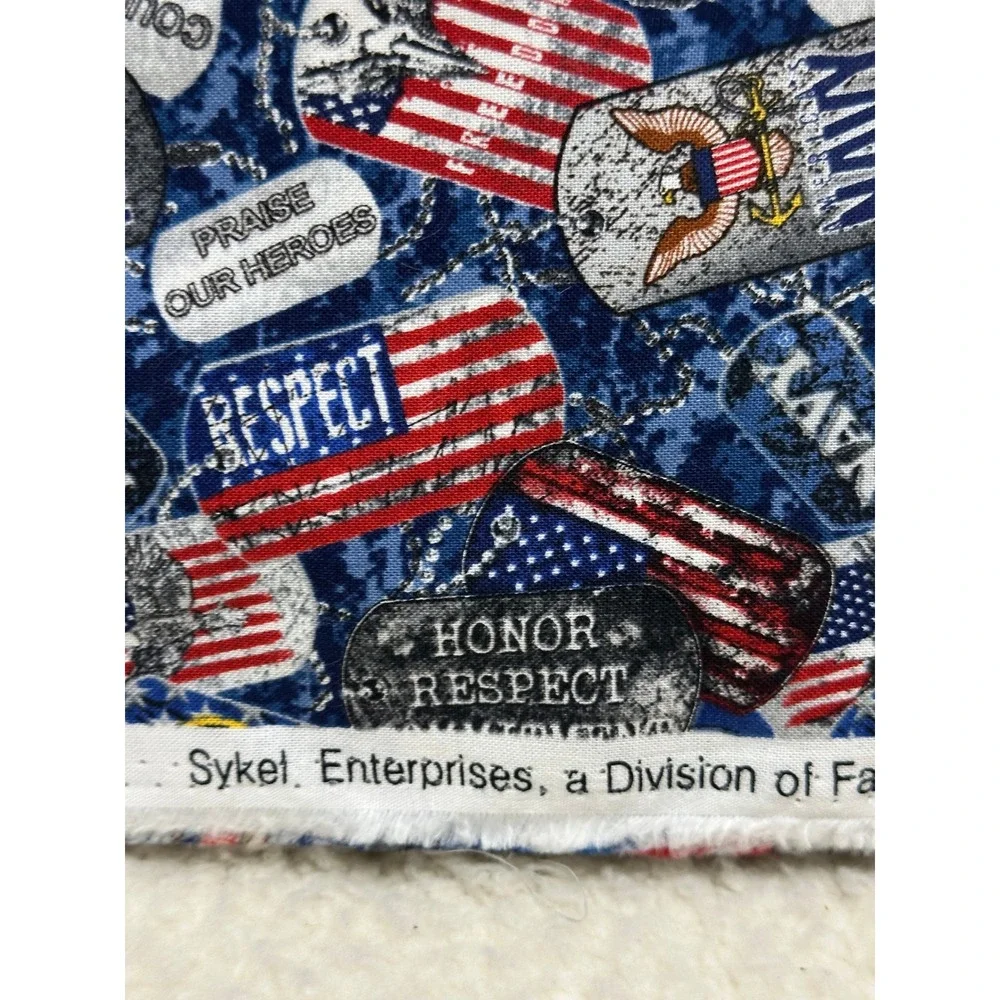 US Navy Fabric Sykel Enterprises Dog Tags Flags Blue Camo Cotton Pattern 1254